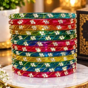 Diamond Stone Multicolor Glass Bangles Set