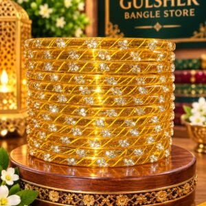 Golden Diamond Stone Glass Bangles Set