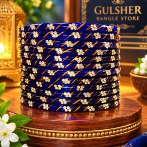 Royal Blue Diamond Stone Glass Bangles Set