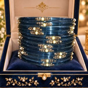 Royal Blue Designer Glass Bangles with Pearl & Stone Work